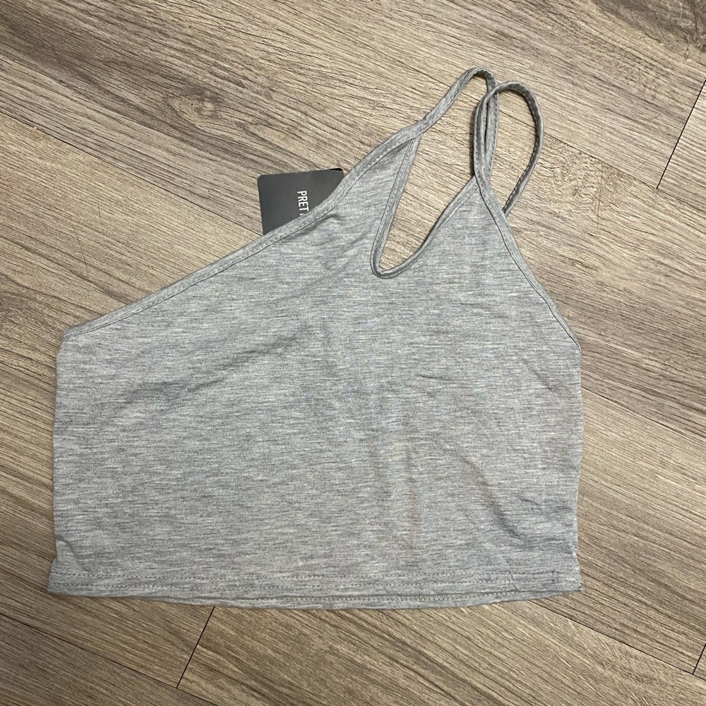 PrettyLittleThing Gray Asymmetrical Strap Top